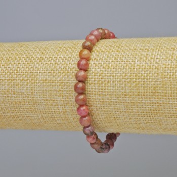 Náramek z rhodonitu, přírodní kámen, hladká kulička, průměr 6 mm ± (na gumičce), délka 18 cm+