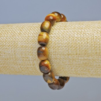Náramek tygří oko z přírodního kamene, obdélníkové korálky 10×12 mm, na pružné gumičce, délka 18 cm+