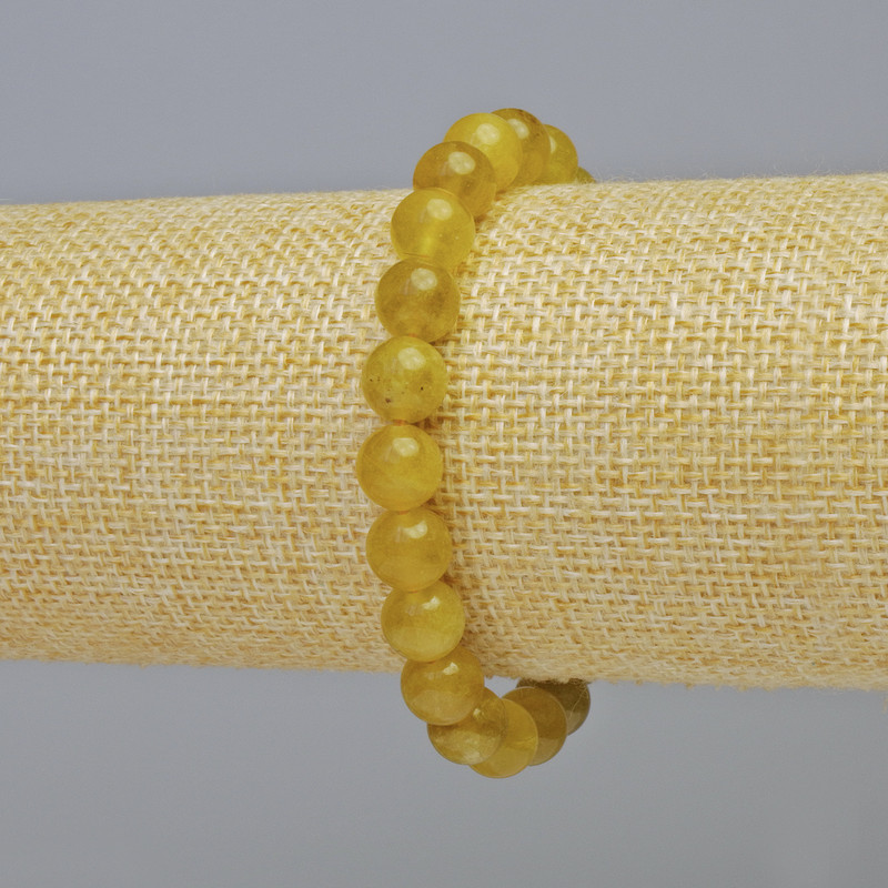 Náramek ze žlutého kvarcu, přírodní kámen, hladké kuličky, průměr cca 8,5 mm, elastické lanko, délka 18 cm+