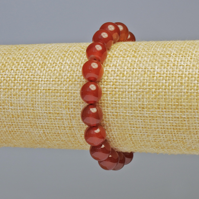 Náramek z karneolu, hladké kuličky, průměr 10 mm ± (elastický), délka 18 cm+