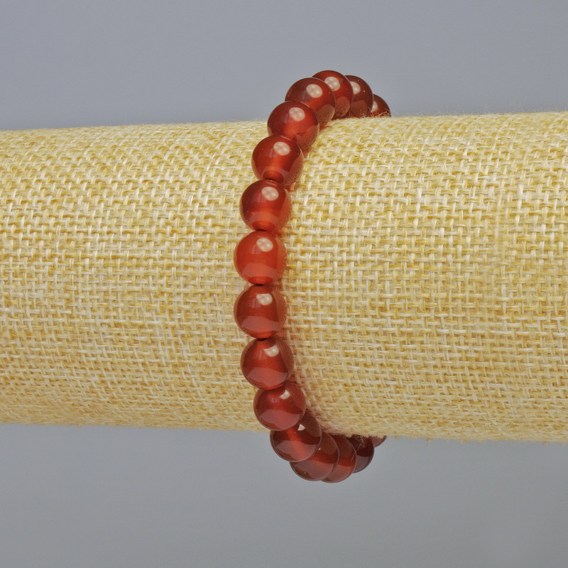 Náramek z karneolu, přírodní kámen, hladké kuličky, průměr cca 8 mm, elastický, délka 18 cm