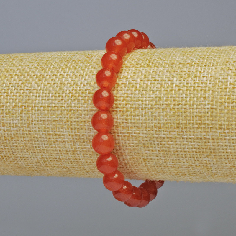 Náramek z karneolu, přírodního kamene, hladké kuličky, průměr 8 mm ± (elastický), délka 18 cm+