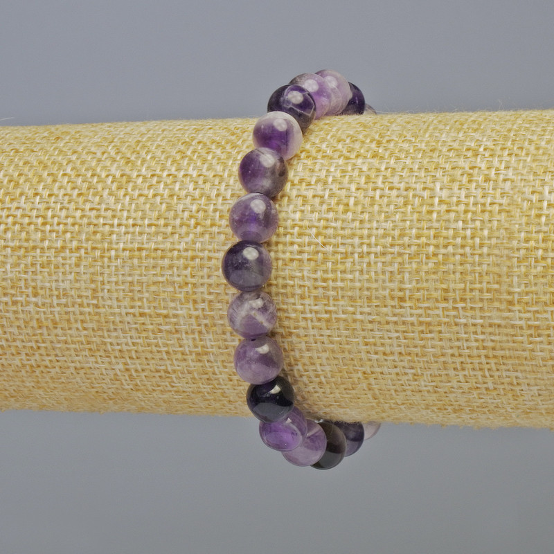 Náramek z přírodního ametistu, hladké kuličky, průměr 8 mm, elastický, délka 18 cm+