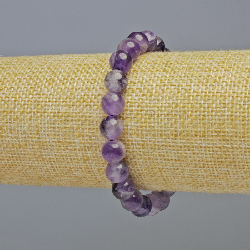 Náramek z přírodního ametystu, hladké kuličky, průměr 8,5 mm ± (elastická šňůra), délka 18 cm+