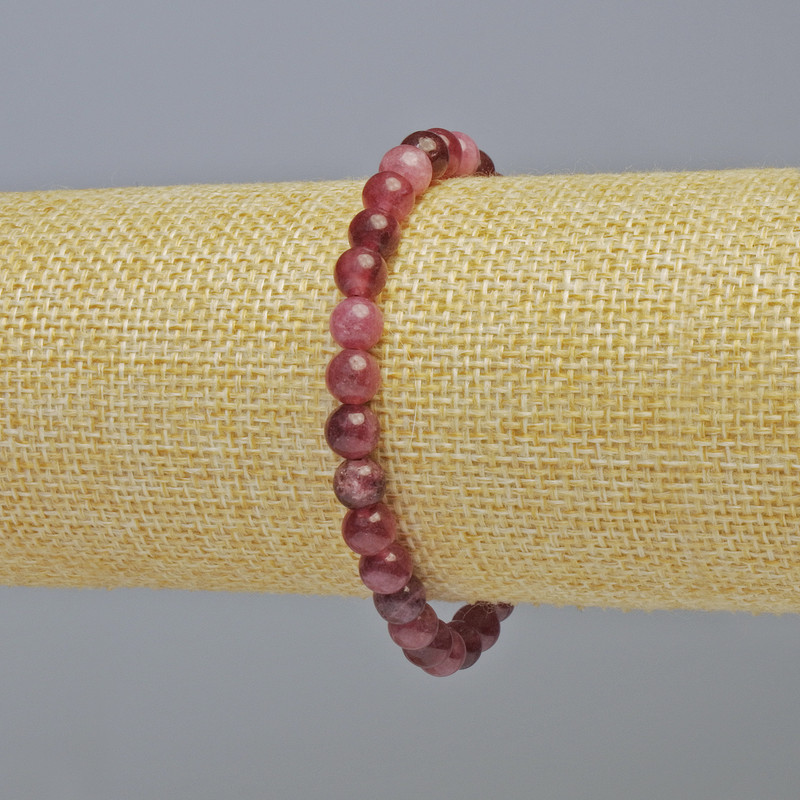 Náramek z rubelitu turmalínu, přírodní kámen, hladká kulička o průměru přibližně 6 mm, elastické provedení, délka 18 cm+