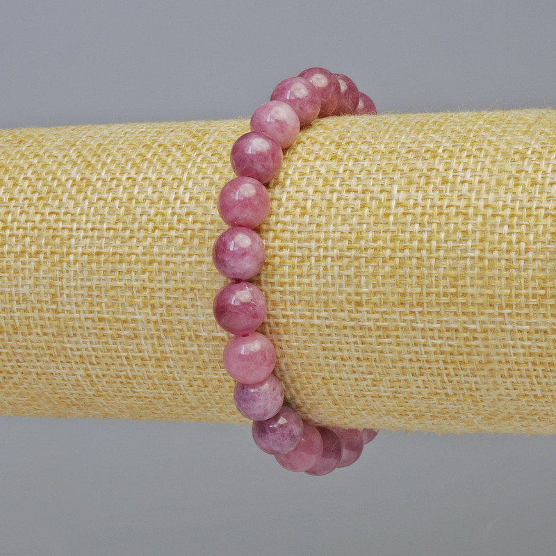 Náramek z rubelitu turmalínu – přírodní kámen, hladká kulička, průměr 8 mm ± (elastický), délka 18 cm+
