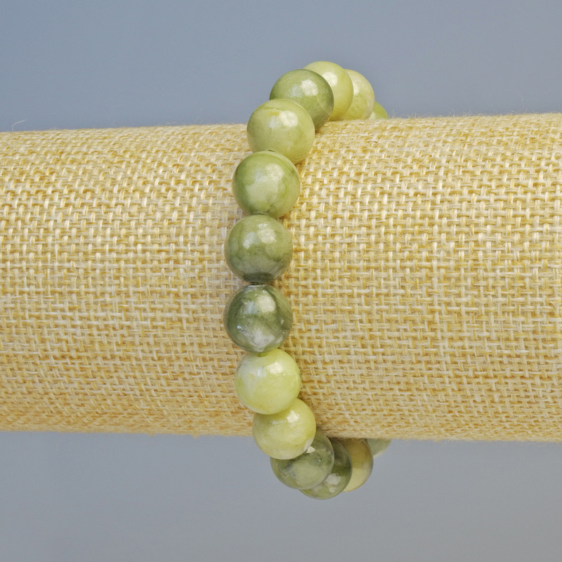 Náramek ze zeleného opálu z umělého akrylu, hladká kulička, průměr cca 10,5 mm ± (elastický), délka 18 cm+