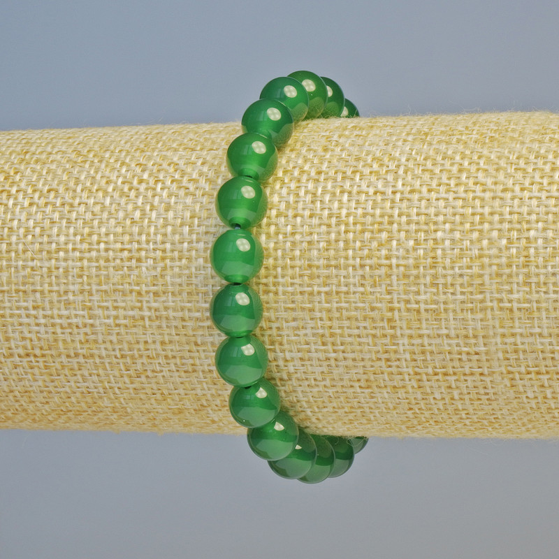Náramek z chrysoprazu, přírodní kámen, hladká korálka, průměr cca 8 mm, délka 18 cm, elastická šňůra
