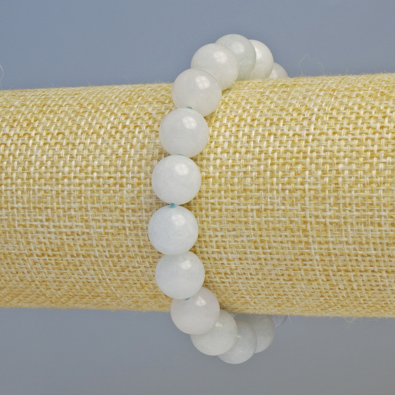 Náramek z akvamarínu, přírodní kámen, hladké korálky, průměr 10,5 mm ± (elastický), délka 18 cm+