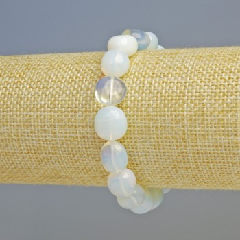 Náramek z měsíčního kamene (syntetický) brusované korálky, průměr 9×10 mm ± (elastické), délka 18 cm+