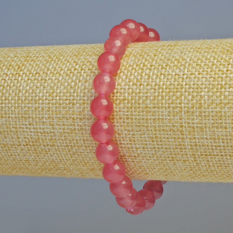 Náramek jahodového křemene (jednotlivý) hladká korálka, průměr cca 8 mm ± (elastický), délka 18 cm+