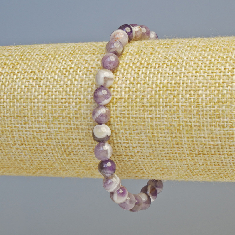 Náramek z přírodního ametystu, hladké kuličky, průměr 6,5 mm, elastická gumička, délka 18 cm+