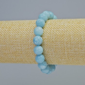 Náramek z akvamarínu, hladké kuličky, průměr 10,5 mm (+/-) (elastický), délka 18 cm (+)