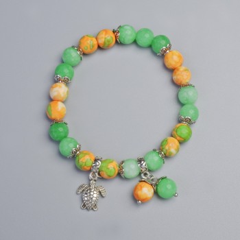 Náramek z variscitu (syntetický akryl) a nefritu (syntetický), průměr 8,5 mm ± (elastická šňůra), délka 18 cm ± s kovovými vložkami