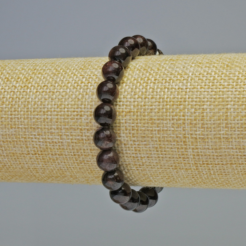 Náramek z granátu, přírodní kámen, hladká kulička, průměr 9 mm ± (elastické lanko), délka 18 cm+