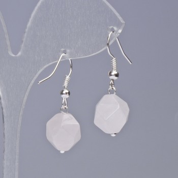 Náušnice z růžového křemene, přírodní kámen, víceúhlý výbrus, průměr 10,5×12 mm, délka 32 mm