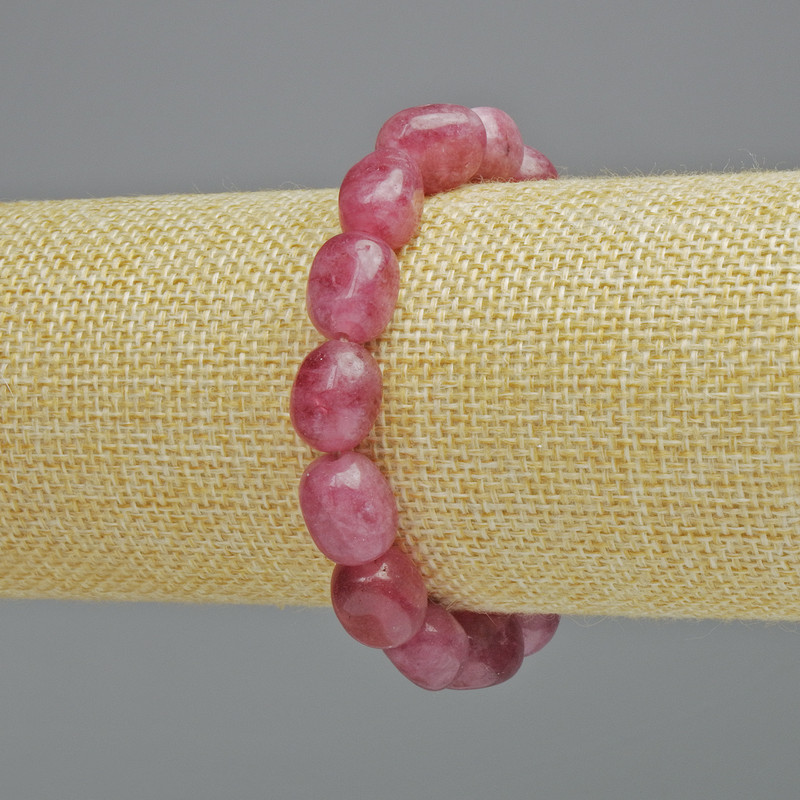 Náramek z rubelitu turmalínu, přírodní kámen, brusiované korálky, průměr 9×13 mm ± (elastické), délka 18 cm+