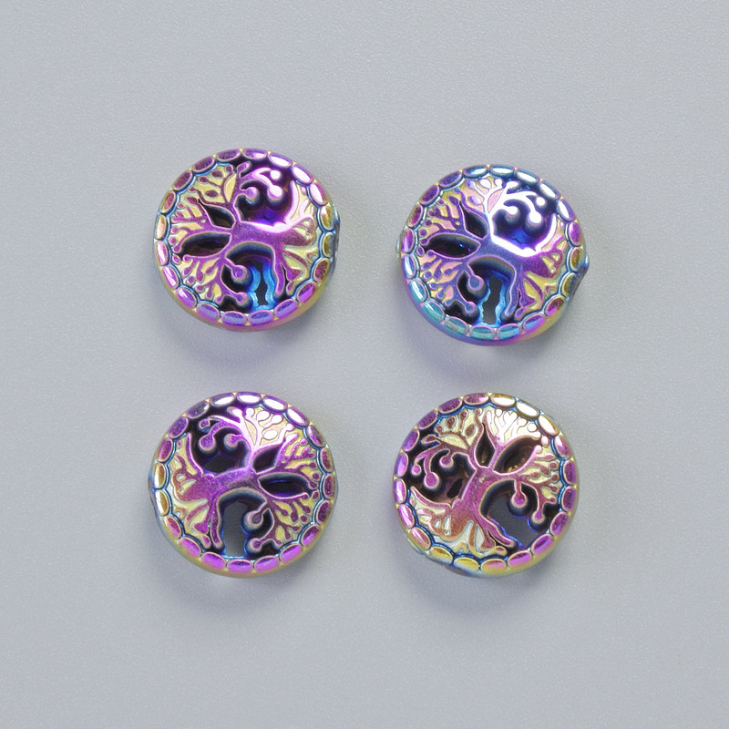 Hematitový korálek «Dřevo» barva chameleon, průměr 12,5×4,5 mm ± (4 ks)