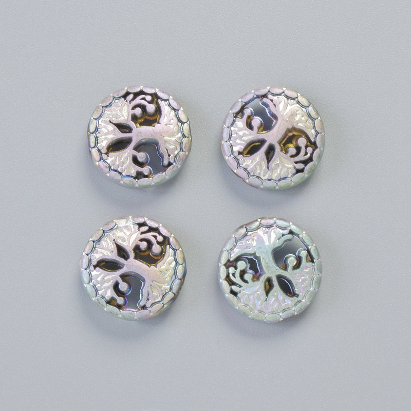 Korálka hematit 'Dřevo' matný chameleon, průměr 12,5×4,5 mm ± (4 ks)