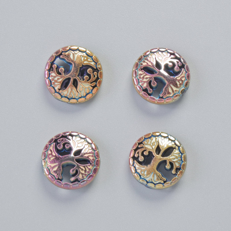 Korálka hematit «Strom» barva chameleon, průměr 12,5×4,5 mm ± (4 ks)