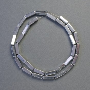 Hematitové korálky obdélníkového tvaru, stříbrná barva, průměr 12×4 mm, délka 42 cm, navlečené