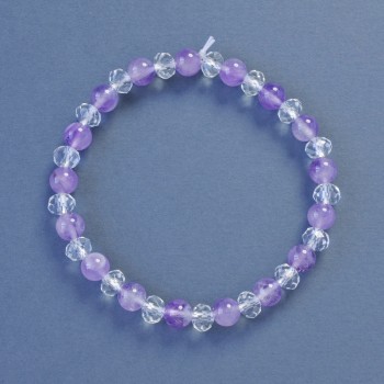 Náramek z ametistu a českého skla, hladké kuličky o průměru 6 mm, délka cca 18 cm, elastická šňůra