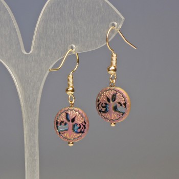 Náušnice z hematitu a dřeva, vícebarevné, průměr 12×4 mm, délka cca 3,2 cm