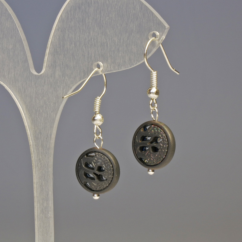 Náušnice z hematitu „Strom“ černé, průměr 12×4 mm, délka 3,2 cm