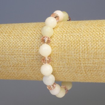 Náramek z morganitu a českého skla s broušenými kuličkami a rondely, průměr 10 a 8 mm, délka 18 cm, elastický