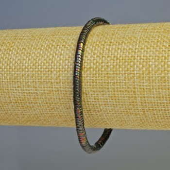 Náramek z hematitu rondel „Vlna“ – černý a vícebarevný, rozměry 4×1 mm, délka 18 cm, elastický