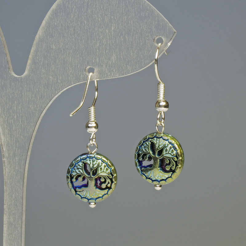 Náušnice hematit – Strom chameleon, průměr 12,5×4,5 mm, délka 3,2 cm