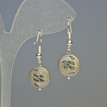 Náušnice z hematitu «Strom» matově stříbrné, průměr 12×4,5 mm, délka cca 3,2 cm