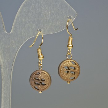 Náušnice hematit Dřevo matně bronzové, rozměry 12×4,5 mm, délka 3,2 cm