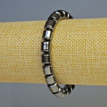 Náramek z hematitu cylindrického tvaru, černá barva, průměr 8×8 mm, délka 18 cm ±, elastický