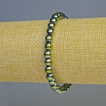Náramek z hematitu – kuličky, barva chameleon zelená, průměr 6 mm, délka cca 18 cm, elastický
