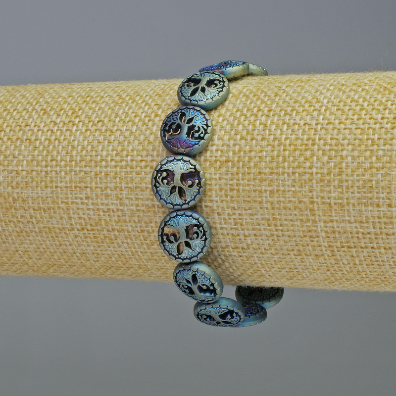 Náramek z hematitu „Dřevo“ – matný chameleonový odstín, průměr 12,5×4,5 mm, délka 18 cm, elastický