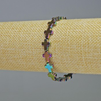 Náramek z hematitu «Kříž» v barvě chameleon, průměr 8,5×10,5 mm, 5×3 mm, délka 18 cm, elastický
