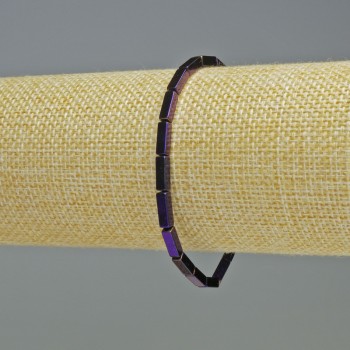 Náramek z hematitu – obdélníkové tvary, fialová barva, rozměry 9×3×3 mm, délka 18 cm, elastický