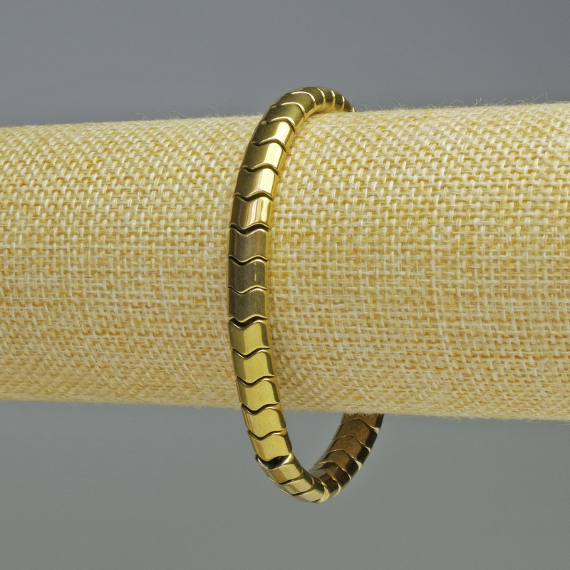 Náramek z hematitu – Hadí řetízek Zigzag Vlna, zlatá barva, průměr 7×5×5 mm, délka 18 cm, elastický