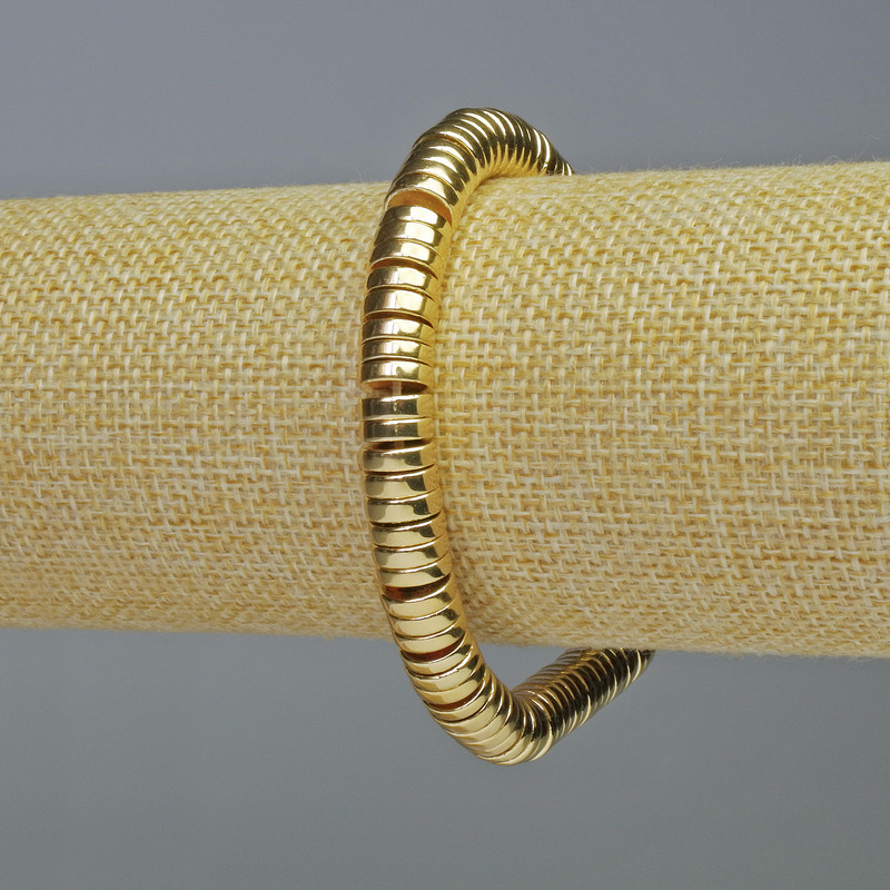 Náramek s hematitovými rondelovými vložkami zlaté barvy, průměr 8×2 mm, délka 18 cm, elastický