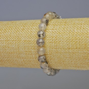 Náramek z achátu s drakovými žilami, hladké korálky, průměr 8 mm, délka cca 18 cm, elastický