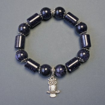 Náramek z modrého aventurínu Modrý písek — hladká kulička, průměr 12 mm ± a válcové prvky, průměr 9×13 mm ±, délka 18 cm, pružný