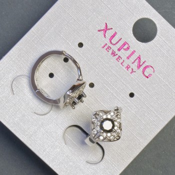 Náušnice Xuping romby se černými kameny 15×10 mm, rhodiované