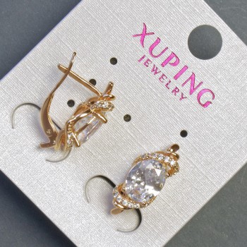 Náušnice Xuping s bílými kameny 18×8 mm, pozlacené 18K