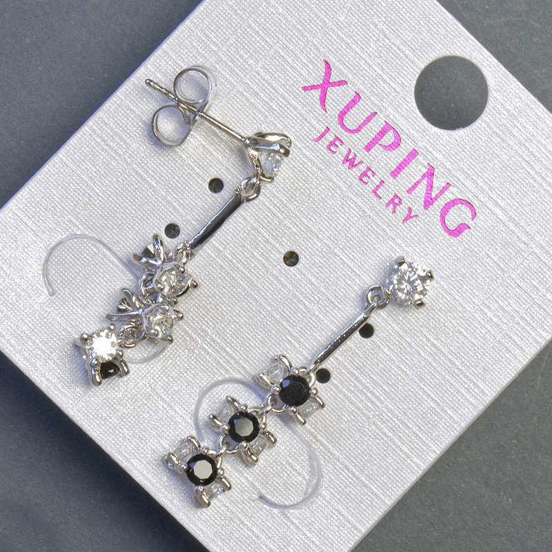 Náušnice Xuping s černými kameny 6 × 30 mm rhodiované