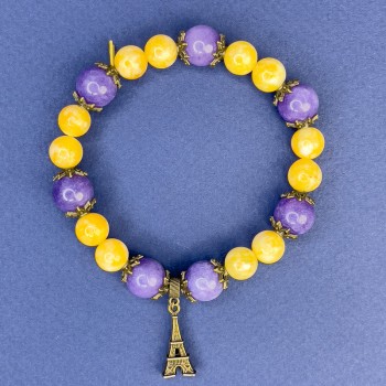 Náramek z jadeitu a sugilititu, hladké kuličky o průměru 8,5 mm ± a 10,5 mm ±, délka 18 cm ±, na elastické šňůře