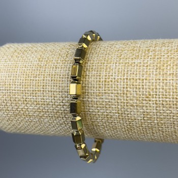 Náramek z hematitu se šestiúhelníky, zlatistý odstín, průměr 8×5 mm, délka 18 cm, elastické provedení