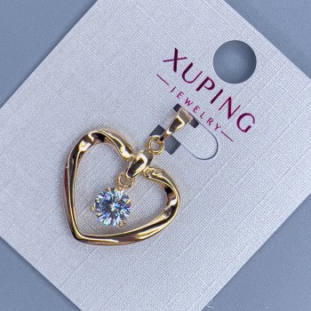 Přívěšek Xuping „Srdce“ s bílým krystalem, průměr 21 mm ±, délka 26 mm ±, pozlacení 18K