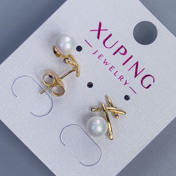 Náušnice pecky Xuping s perlou, průměr cca 6 mm, rozměry 12×10 mm, pozlacení 18K