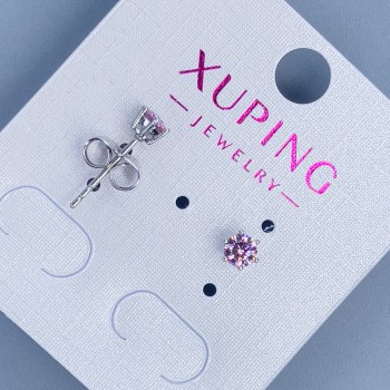 Náušnice peckové Xuping se růžovým kamenem 3 mm ± rhodiované